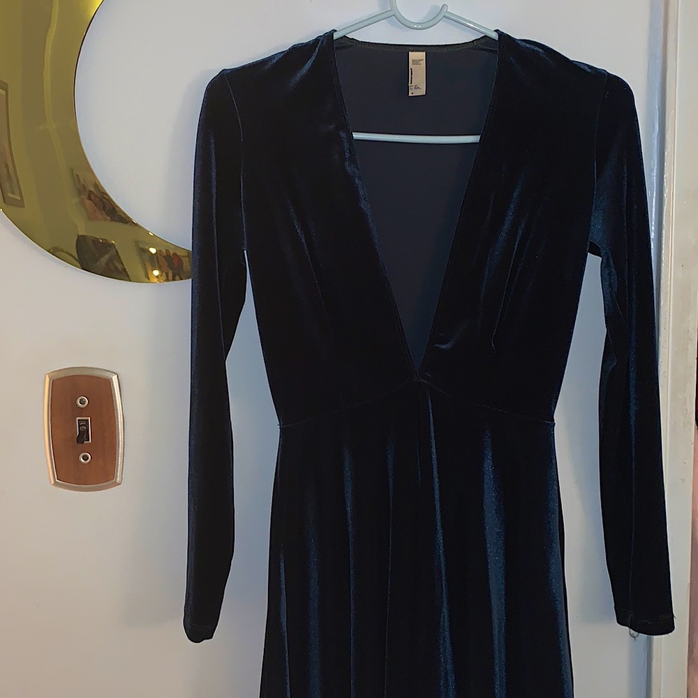 American Apparel Deep V-Neck Velvet Skater Dress